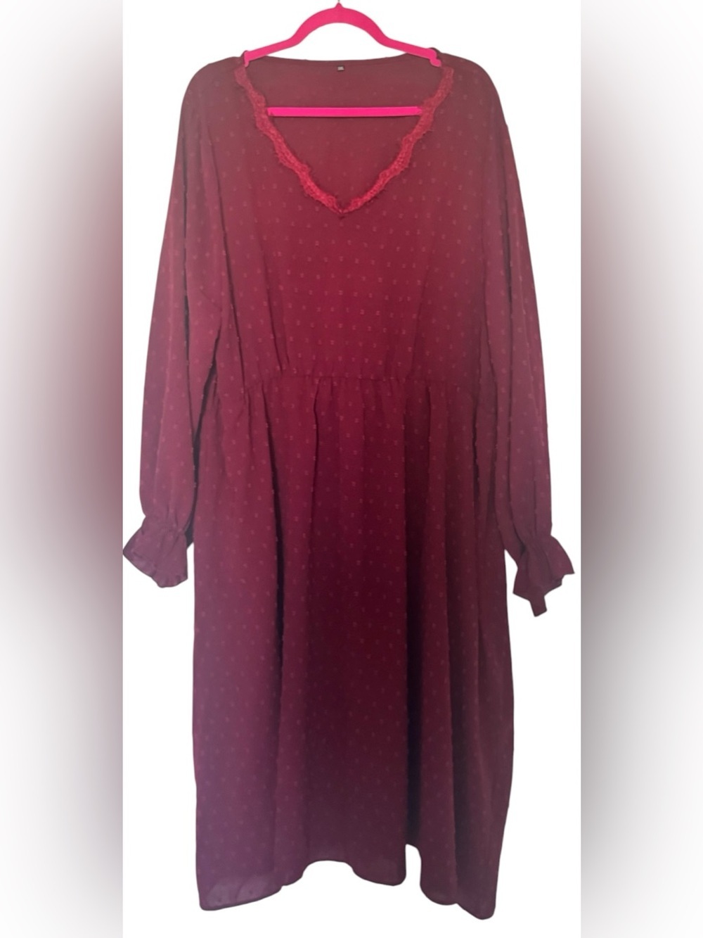 Feminine Dress with Lace Trim in Burgundy